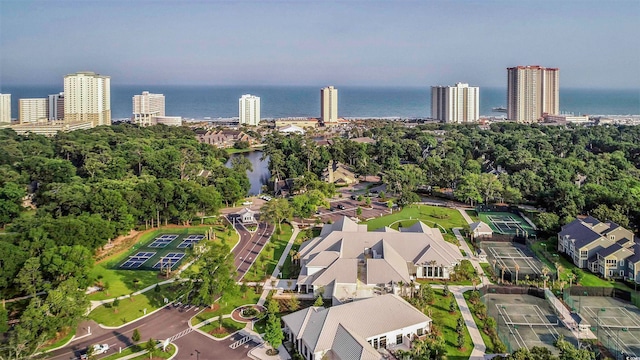 aerial view featuring a water view