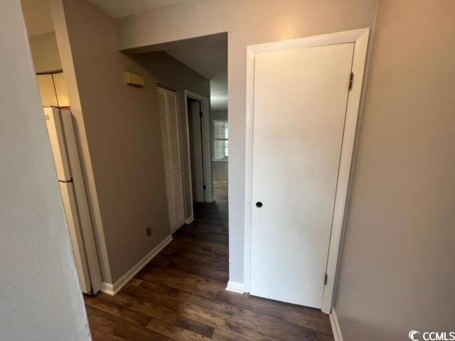 corridor with dark wood-type flooring