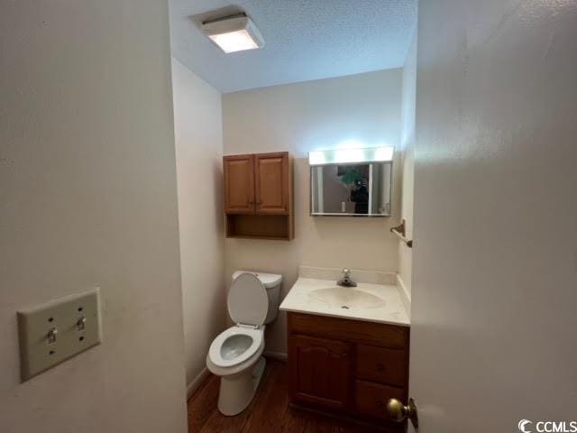 bathroom featuring vanity, toilet, and wood-type flooring