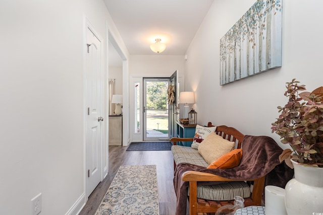 entryway with dark hardwood / wood-style flooring