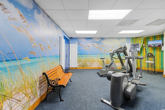 200 76th Ave N Unit 1106, Myrtle Beach, SC 29572 - gym featuring wallpapered walls, a paneled ceiling, and carpet flooring