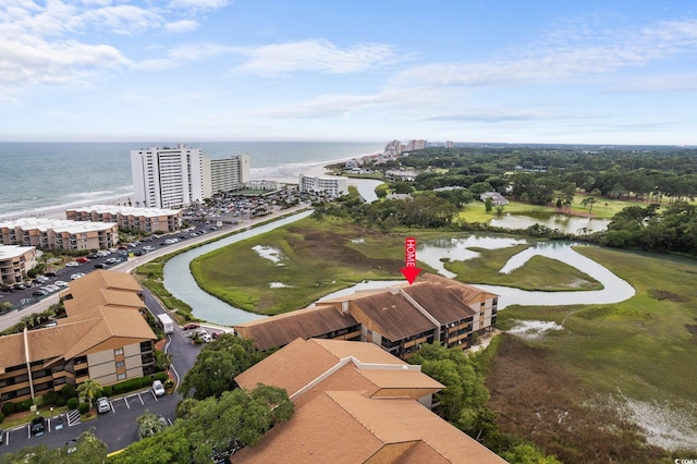 aerial view featuring a water view