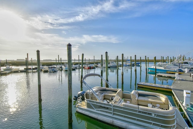 view of dock with a water view