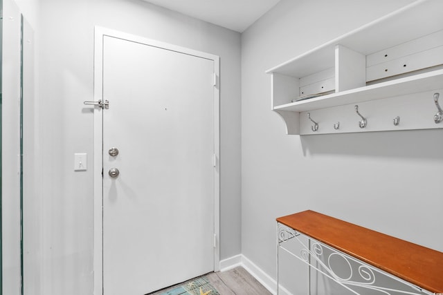 mudroom with light hardwood / wood-style floors