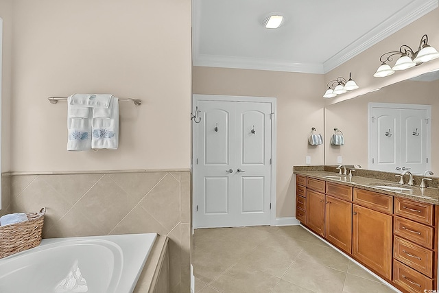 1002 Summers Pl, North Myrtle Beach, SC 29582 - full bath with tile patterned floors, a garden tub, a sink, and crown molding