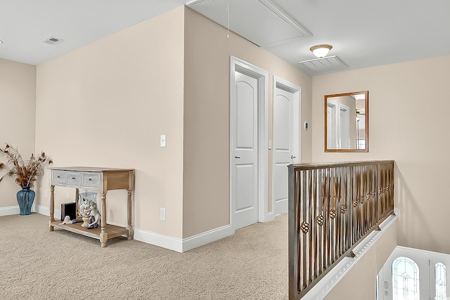 1002 Summers Pl, North Myrtle Beach, SC 29582 - hall with attic access, carpet floors, and visible vents