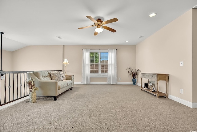 1002 Summers Pl, North Myrtle Beach, SC 29582 - living area featuring carpet flooring, visible vents, baseboards, recessed lighting, and a ceiling fan