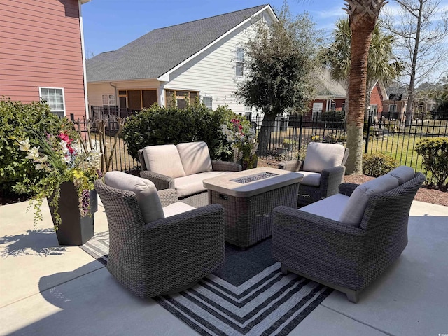 1002 Summers Pl, North Myrtle Beach, SC 29582 - view of patio / terrace with an outdoor living space with a fire pit and fence
