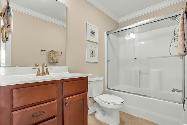 1002 Summers Pl, North Myrtle Beach, SC 29582 - full bath featuring tile patterned flooring, toilet, vanity, ornamental molding, and bath / shower combo with glass door
