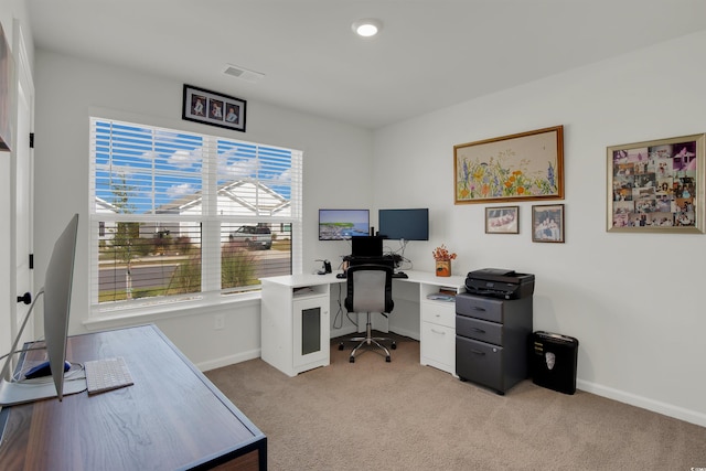 office space featuring light colored carpet