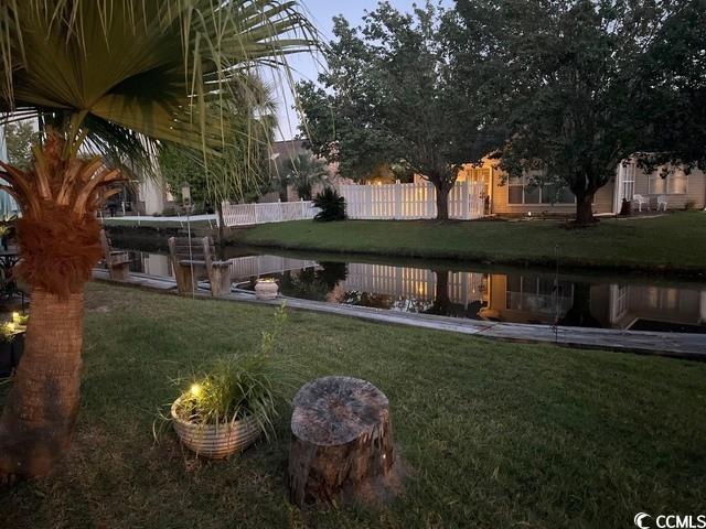 view of yard with a water view