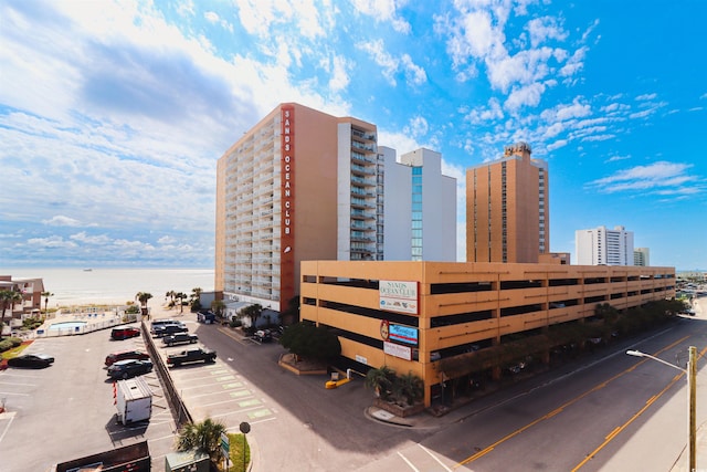 view of building exterior featuring a water view