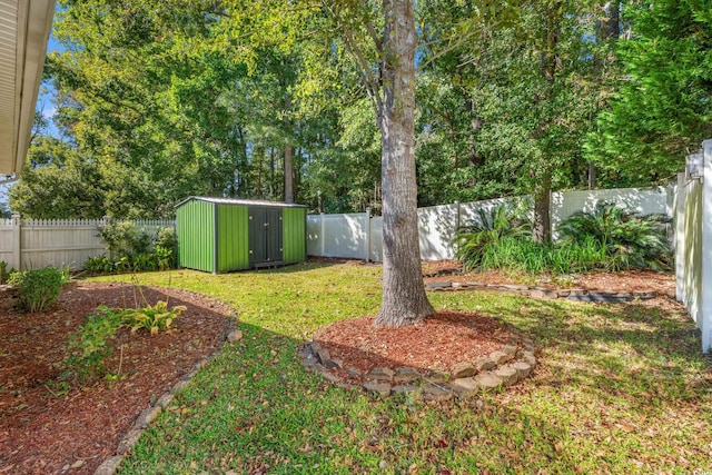 view of yard featuring a storage unit