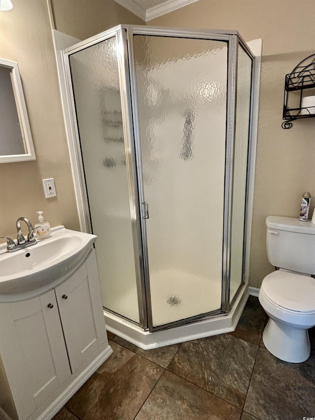 bathroom featuring a shower stall and toilet