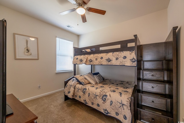 bedroom featuring carpet and ceiling fan