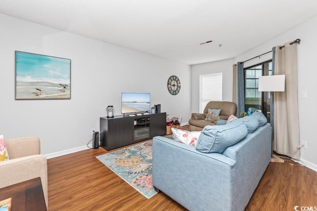 living room with wood-type flooring