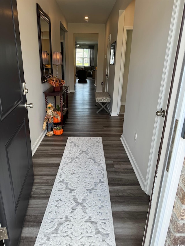 hall with dark hardwood / wood-style flooring