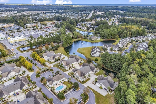 aerial view with a water view