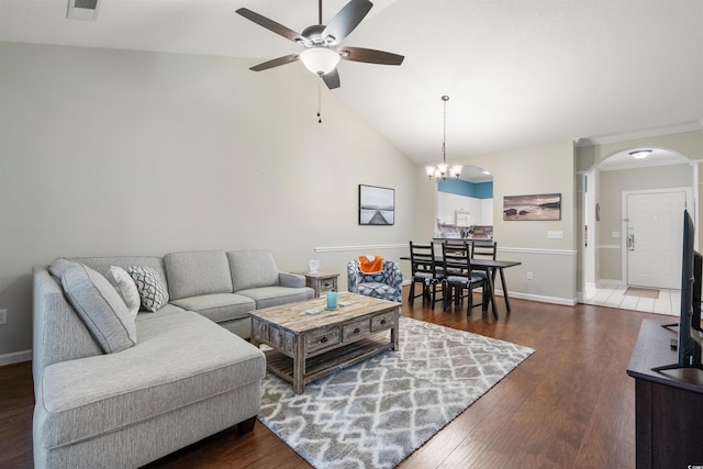 5750 Oyster Catcher Dr Unit 1134, North Myrtle Beach, SC 29582 - living area featuring arched walkways, wood finished floors, baseboards, visible vents, and a ceiling fan
