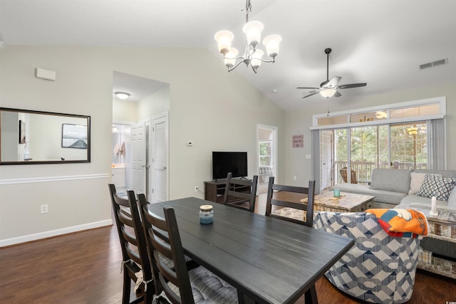 5750 Oyster Catcher Dr Unit 1134, North Myrtle Beach, SC 29582 - dining area with visible vents, baseboards, wood finished floors, and ceiling fan with notable chandelier