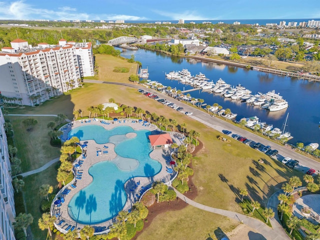 aerial view with a water view