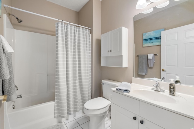 full bathroom featuring vanity, shower / bath combo, toilet, and tile patterned flooring