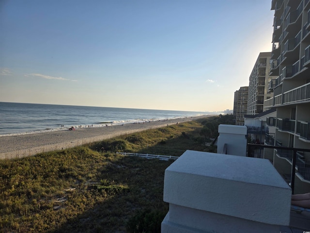 view of water feature with a beach view