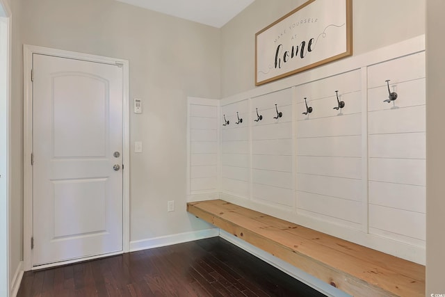 mudroom featuring dark wood-type flooring