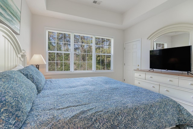 bedroom with a raised ceiling