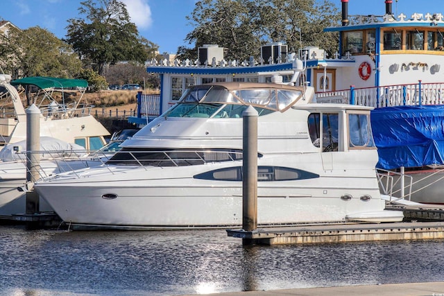 view of dock with a water view