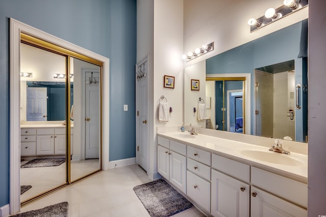 bathroom featuring vanity and walk in shower