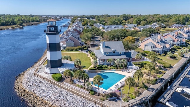 aerial view with a water view