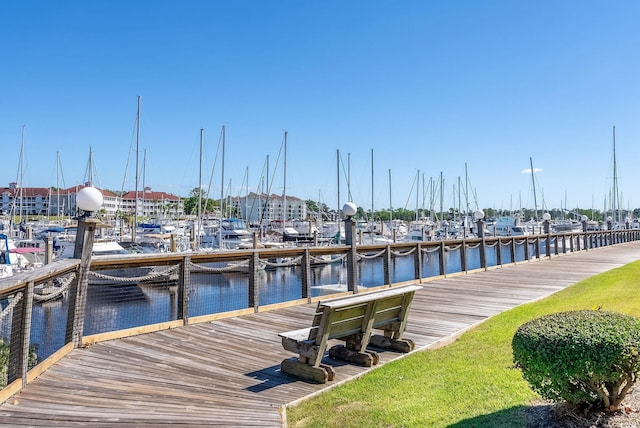 dock area with a water view