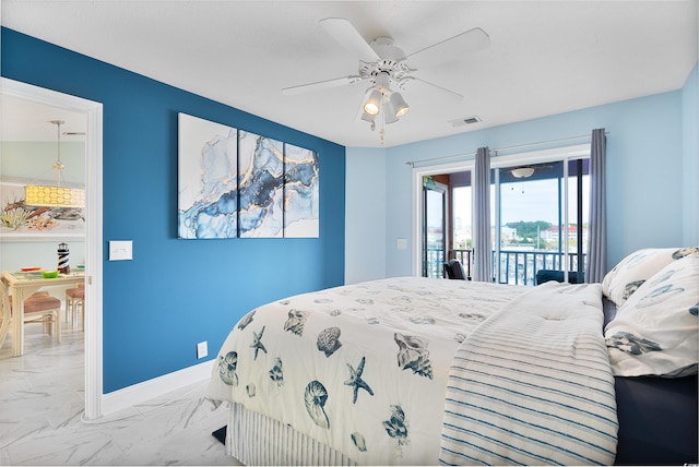 bedroom featuring ceiling fan