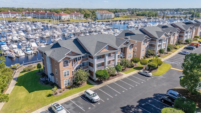 aerial view featuring a water view