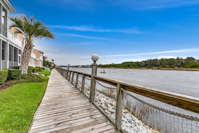 view of dock with a water view