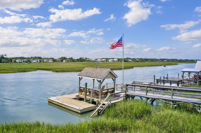 view of dock with a water view