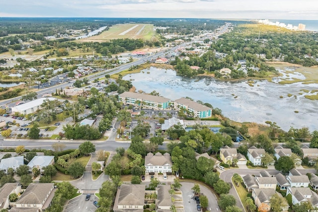 aerial view with a water view