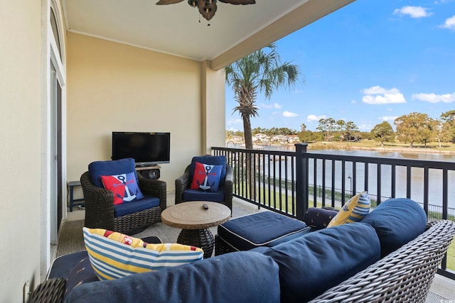 balcony with ceiling fan