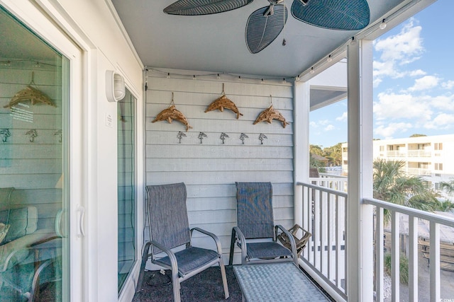 balcony with ceiling fan