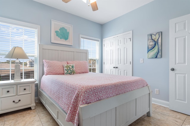 bedroom with a closet and ceiling fan