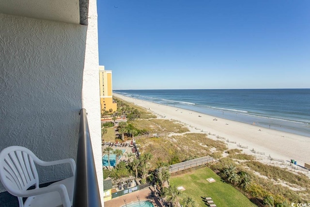 view of water feature with a beach view