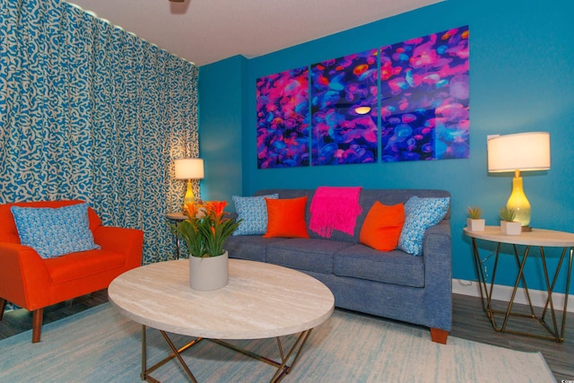5300 N Ocean Blvd Unit 1405, Myrtle Beach, SC 29577 - living room featuring wood finished floors, wallpapered walls, and baseboards