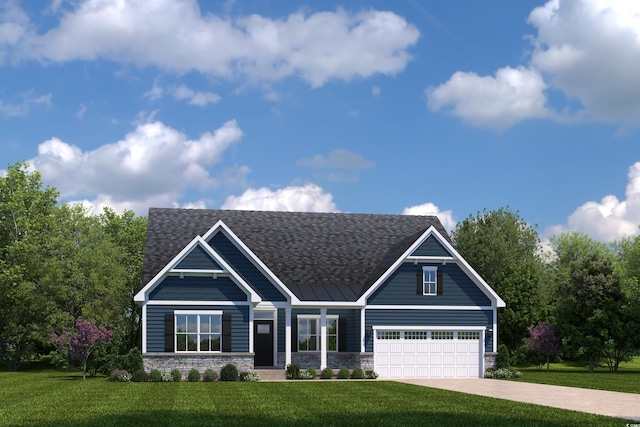 craftsman-style home with a garage and a front lawn