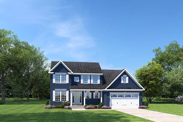 view of front of property featuring a garage and a front yard