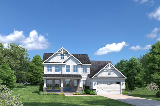 craftsman-style home featuring a front yard and covered porch