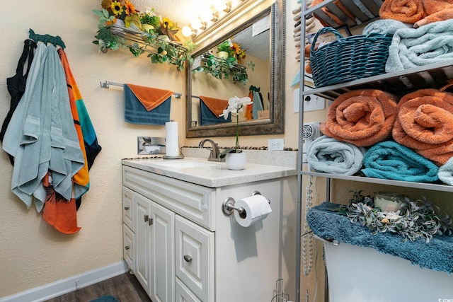 bathroom with vanity and wood-type flooring