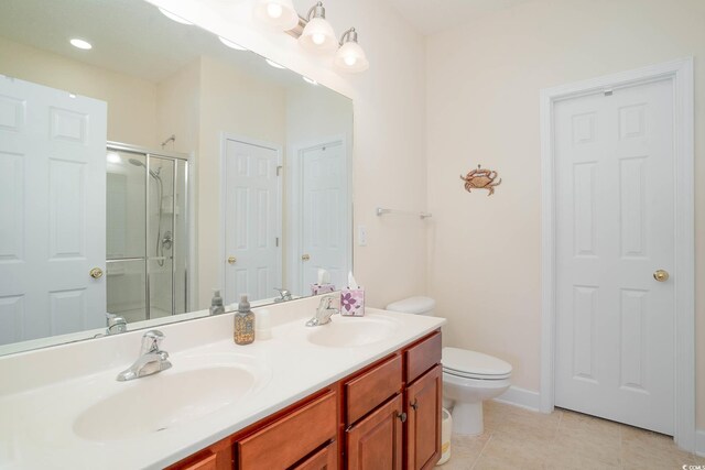 206 Mossy Stone Ct Unit 1605, Murrells Inlet, SC 29576 - full bathroom featuring a stall shower, toilet, tile patterned flooring, and double vanity