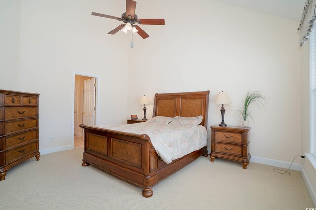206 Mossy Stone Ct Unit 1605, Murrells Inlet, SC 29576 - bedroom featuring light carpet, baseboards, a towering ceiling, and ceiling fan