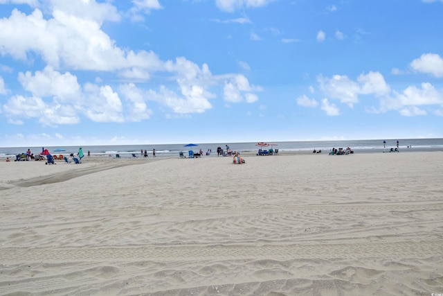 view of water feature with a beach view